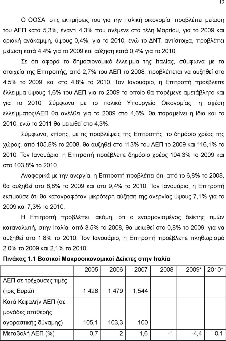 Σε ότι αφορά το δημοσιονομικό έλλειμμα της Ιταλίας, σύμφωνα με τα στοιχεία της Επιτροπής, από 2,7% του ΑΕΠ το 2008, προβλέπεται να αυξηθεί στο 4,5% το 2009, και στο 4,8% το 2010.