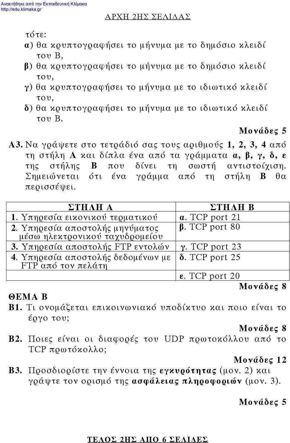 Να γράψετε στο τετράδιό σας τους αριθμούς 1, 2, 3, 4 από τη στήλη Α και δίπλα ένα από τα γράμματα α, β, γ, δ, ε της στήλης Β που δίνει τη σωστή αντιστοίχιση.