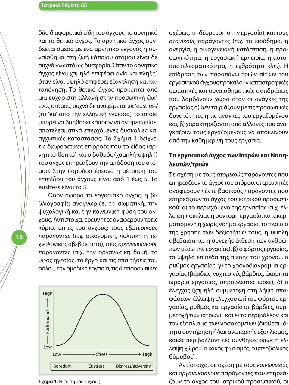 Όταν το αρνητικό άγχος είναι χαμηλό επιφέρει ανία και πλήξη όταν είναι υψηλό επιφέρει εξάντληση και καταπόνηση.