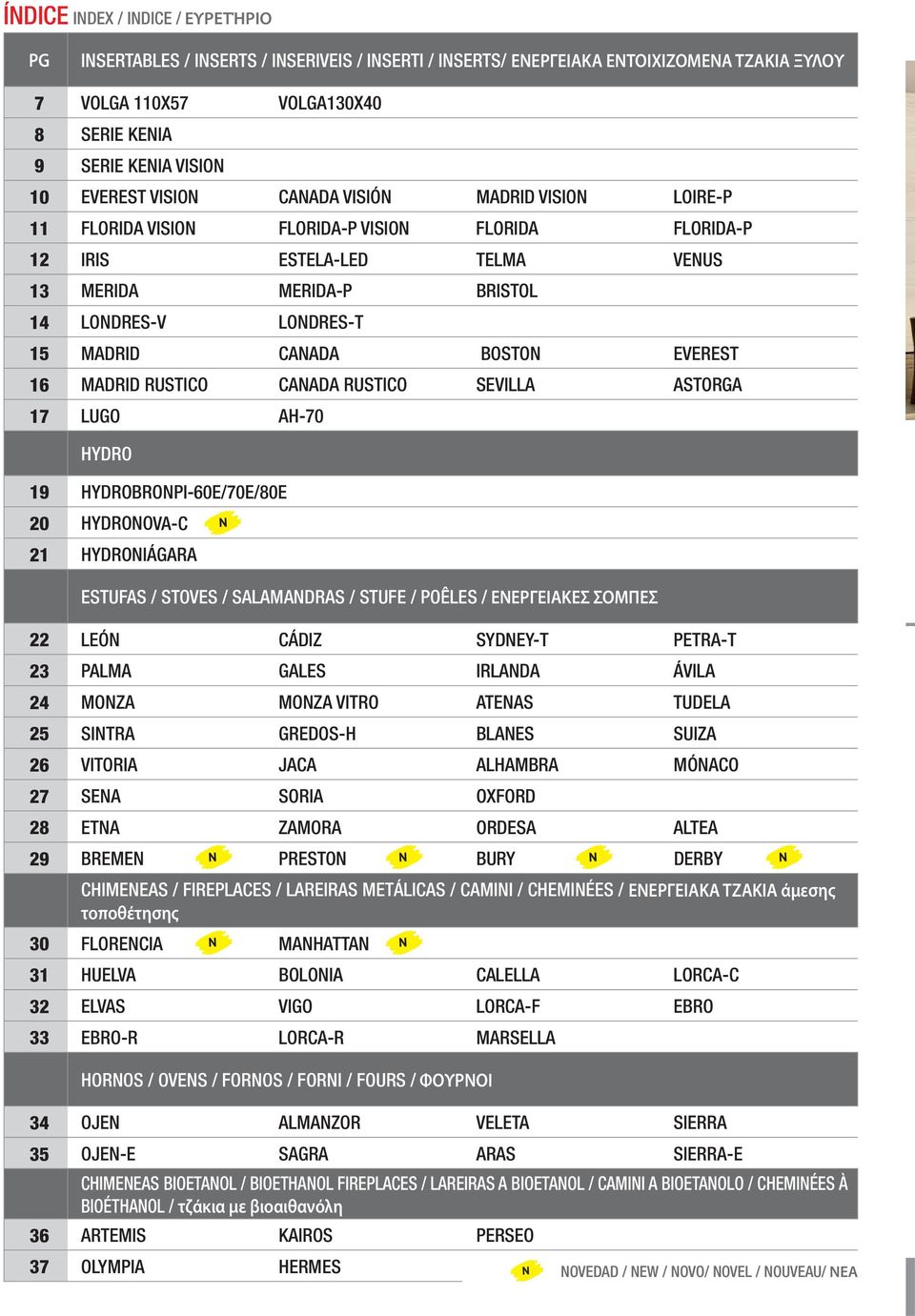 EVEREST 16 MADRID RUSTICO CANADA RUSTICO SEVILLA ASTORGA 17 LUGO AH-70 HYDRO 19 HYDRO-60E/70E/80E 20 HYDRONOVA-C 21 HYDRONIÁGARA ESTUFAS / STOVES / SALAMANDRAS / STUFE / POÊLES / ΕΝΕΡΓΕΙΑΚΕΣ ΣΟΜΠΕΣ