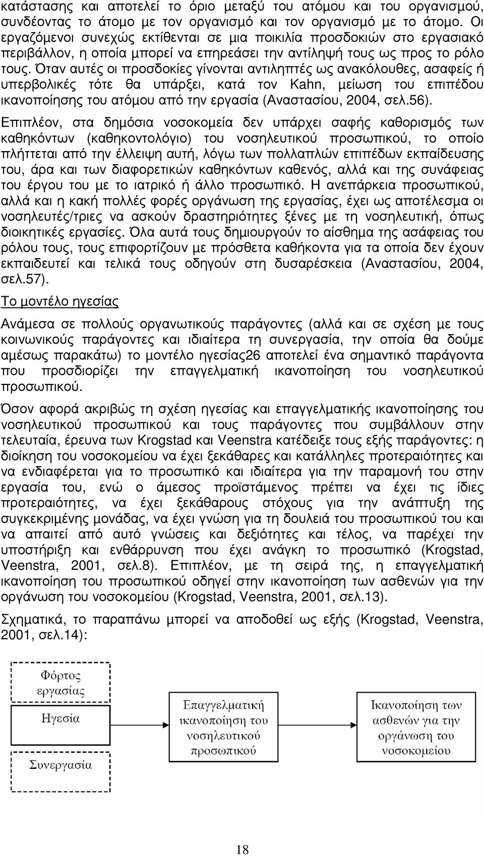 Όταν αυτές οι προσδοκίες γίνονται αντιληπτές ως ανακόλουθες, ασαφείς ή υπερβολικές τότε θα υπάρξει, κατά τον Kahn, µείωση του επιπέδου ικανοποίησης του ατόµου από την εργασία (Αναστασίου, 2004, σελ.