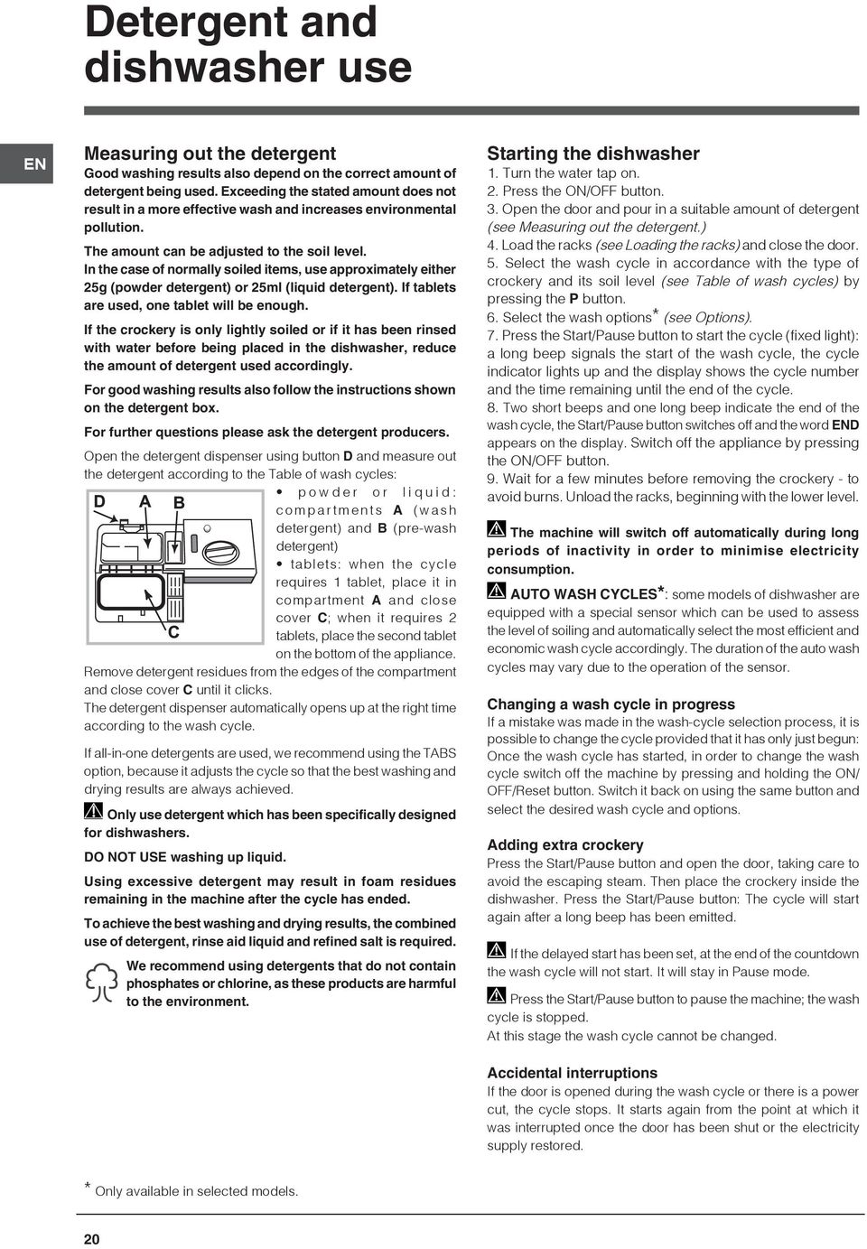 In the case of normally soiled items, use approximately either 25g (powder detergent) or 25ml (liquid detergent). If tablets are used, one tablet will be enough.