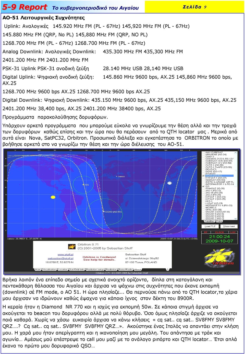 300 MHz FM 435,300 MHz FM 28.140 MHz USB 28,140 MHz USB 1268.700 MHz 9600 bps AX.25 1268.700 MHz 9600 bps AX.25 Σελίδα 9 145.860 MHz 9600 bps, AX.