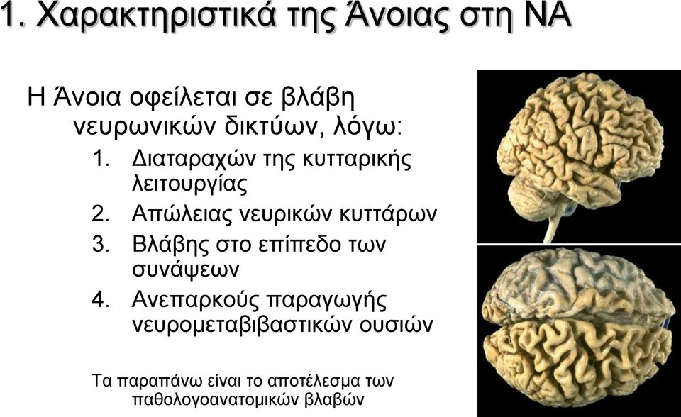 Απώλειας νευρικών κυττάρων 3. Βλάβης στο επίπεδο των συνάψεων 4.