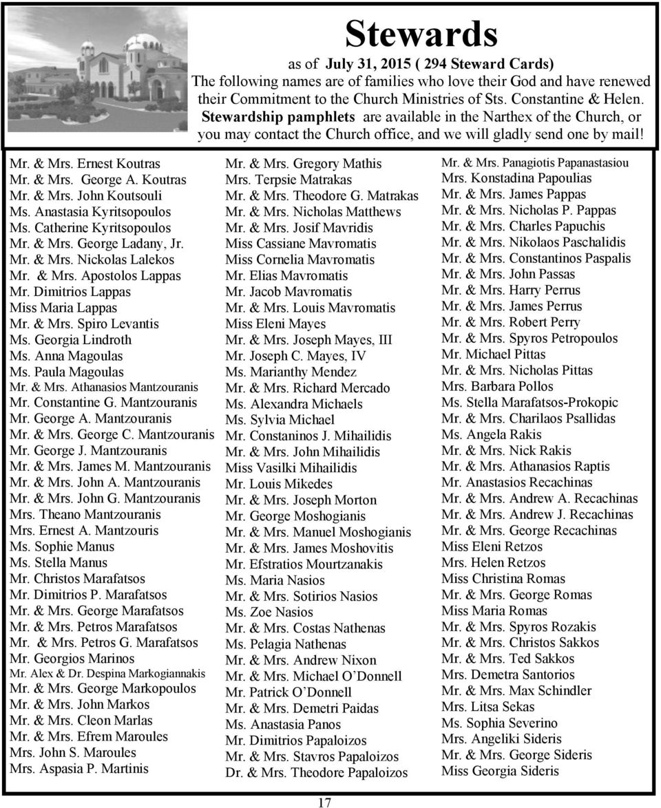 Anastasia Kyritsopoulos Ms. Catherine Kyritsopoulos Mr. & Mrs. George Ladany, Jr. Mr. & Mrs. Nickolas Lalekos Mr. & Mrs. Apostolos Lappas Mr. Dimitrios Lappas Miss Maria Lappas Mr. & Mrs. Spiro Levantis Ms.