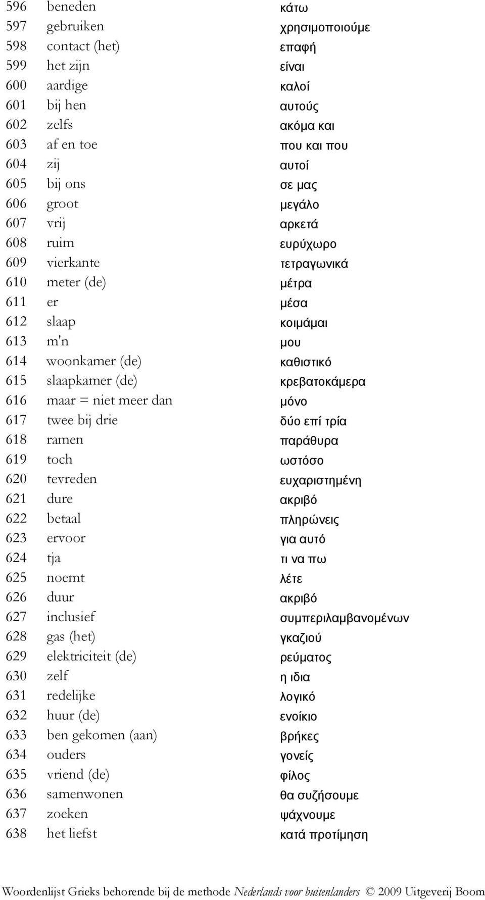 κρεβατοκάµερα 616 maar = niet meer dan µόνο 617 twee bij drie δύο επί τρία 618 ramen παράθυρα 619 toch ωστόσο 620 tevreden ευχαριστηµένη 621 dure ακριβό 622 betaal πληρώνεις 623 ervoor για αυτό 624