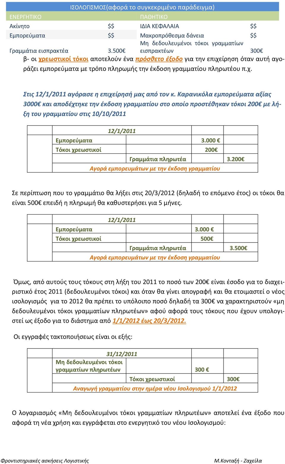 πληρωτέου π.χ. Στις 12/1/2011 αγόρασε η επιχείρησή μας από τον κ.