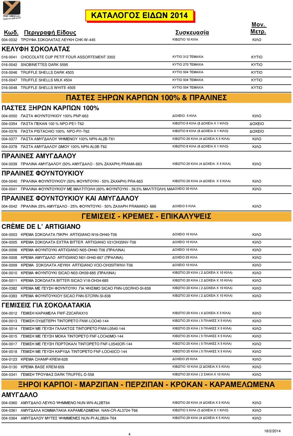 ΞΗΡΩΝ ΚΑΡΠΩΝ 100% ΠΑΣΤΕΣ ΞΗΡΩΝ ΚΑΡΠΩΝ 100% & ΠΡΑΛΙΝΕΣ 004-0050 ΠΑΣΤΑ ΦΟΥΝΤΟΥΚΙΟΥ 100% PNP-663 ΟΧΕΙΟ 5 ΚΙΛΑ ΚΙΛΟ 004-0354 ΠΑΣΤΑ ΠΕΚΑΝ 100 % NPO-PE1-T62 ΚΙΒΩΤΙΟ 8 ΚΙΛΑ (8 ΟΧΕΙΑ Χ 1 ΚΙΛΟ) ΟΧΕΙΟ 004-0376