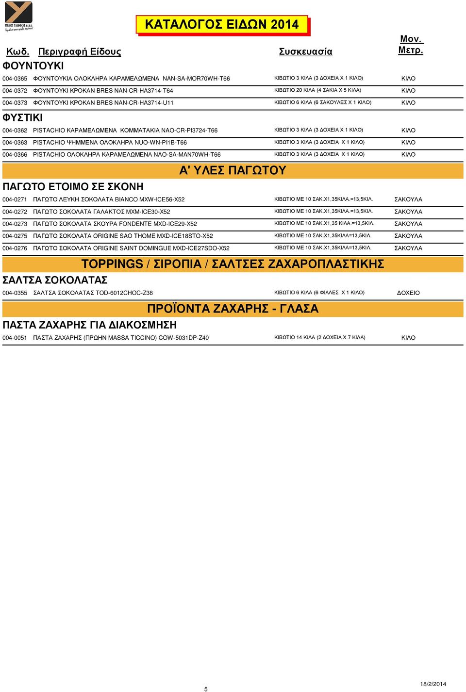 004-0363 PISTACHIO ΨΗΜΜΕΝΑ ΟΛΟΚΛΗΡΑ NUO-WN-PI1B-T66 ΚΙΒΩΤΙΟ 3 ΚΙΛΑ (3 ΟΧΕΙΑ Χ 1 ΚΙΛO) ΚΙΛΟ 004-0366 PISTACHIO ΟΛΟΚΛΗΡΑ ΚΑΡΑΜΕΛΩΜΕΝΑ NAO-SA-MAN70WH-T66 ΚΙΒΩΤΙΟ 3 ΚΙΛΑ (3 ΟΧΕΙΑ Χ 1 ΚΙΛO) ΚΙΛΟ ΠΑΓΩΤΟ