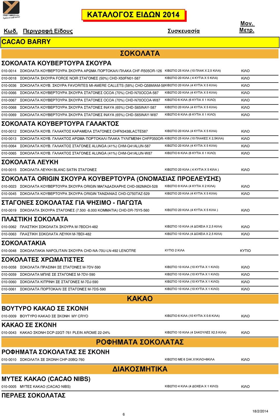 ΣΚΟΥΡΑ FAVORITES MI-AMERE CALLETS (58%) CHD-Q58MIAM-587ΚΙΒΩΤΙΟ 20 ΚΙΛΑ (4 ΚΥΤΙΑ Χ 5 ΚΙΛΑ) ΚΙΛΟ 010-0066 ΣΟΚΟΛΑΤΑ ΚΟΥΒΕΡΤΟΥΡΑ ΣΚΟΥΡΑ ΣΤΑΓΟΝΕΣ OCOA (70%) CHD-N70OCOA-587 ΚΙΒΩΤΙΟ 20 ΚΙΛΑ (4 ΚΥΤΙΑ Χ 5