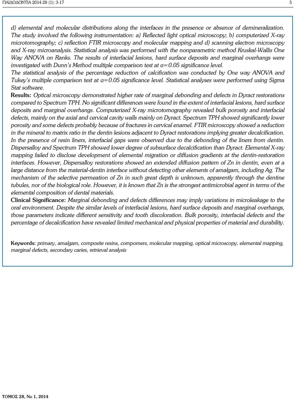 electron microscopy and X-ray microanalysis. Statistical analysis was performed with the nonparametric method Kruskal-Wallis One Way ANOVA on Ranks.