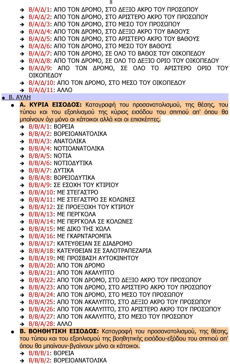 ΟΡΙΟ ΤΟΥ ΟΙΚΟΠΕΔΟΥ Β/Α/Δ/9: ΑΠΟ ΤΟΝ ΔΡΟΜΟ, ΣΕ ΟΛΟ ΤΟ ΑΡΙΣΤΕΡΟ ΟΡΙΟ ΤΟΥ ΟΙΚΟΠΕΔΟΥ Β/Α/Δ/10: ΑΠΟ ΤΟΝ ΔΡΟΜΟ, ΣΤΟ ΜΕΣΟ ΤΟΥ ΟΙΚΟΠΕΔΟΥ Β/Α/Δ/11: ΑΛΛΟ Β. ΑΥΛΗ Α.