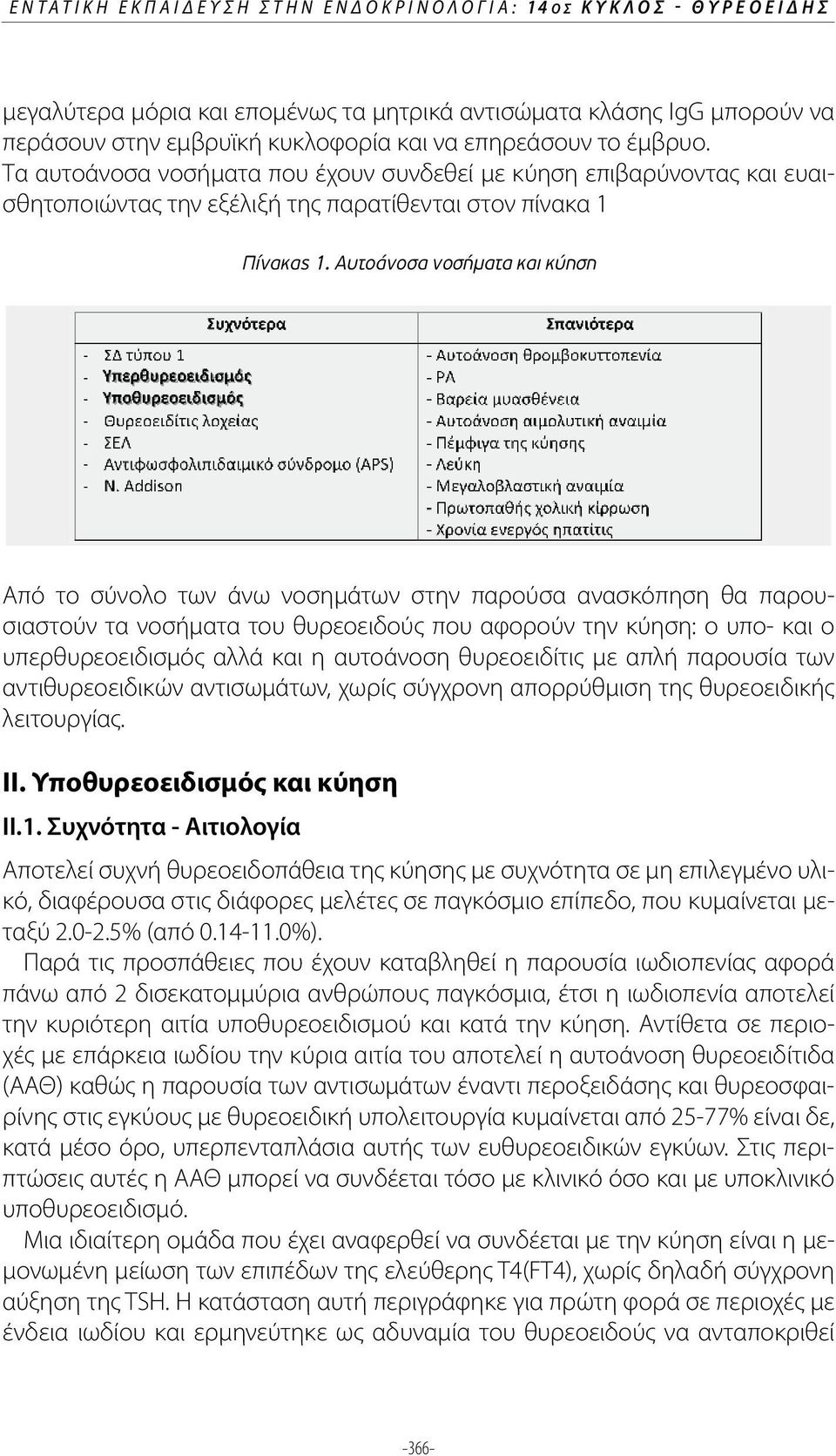 Αυτοάνοσα νοσήµατα και κύηση Από το σύνολο των άνω νοσημάτων στην παρούσα ανασκόπηση θα παρουσιαστούν τα νοσήματα του θυρεοειδούς που αφορούν την κύηση: ο υπο- και ο υπερθυρεοειδισμός αλλά και η