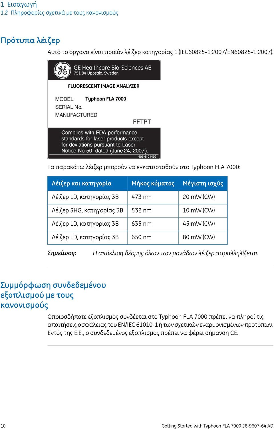 κύματος 473 nm 532 nm 635 nm 650 nm Μέγιστη ισχύς 20 mw (CW) 10 mw (CW) 45 mw (CW) 80 mw (CW) Σημείωση: Η απόκλιση δέσμης όλων των μονάδων λέιζερ παραλληλίζεται.