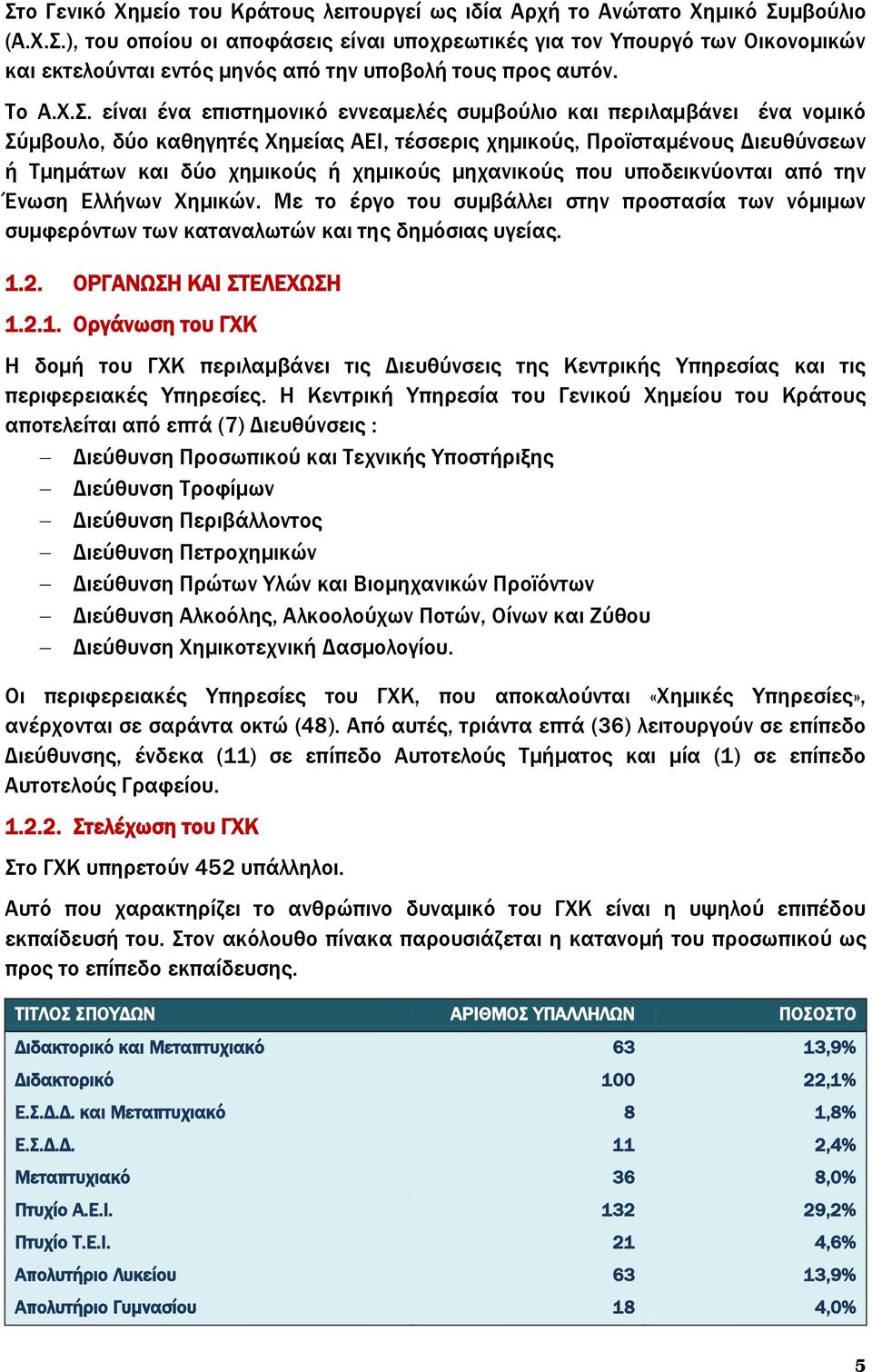 είναι ένα επιστημονικό εννεαμελές συμβούλιο και περιλαμβάνει ένα νομικό Σύμβουλο, δύο καθηγητές Χημείας ΑΕΙ, τέσσερις χημικούς, Προϊσταμένους Διευθύνσεων ή Τμημάτων και δύο χημικούς ή χημικούς