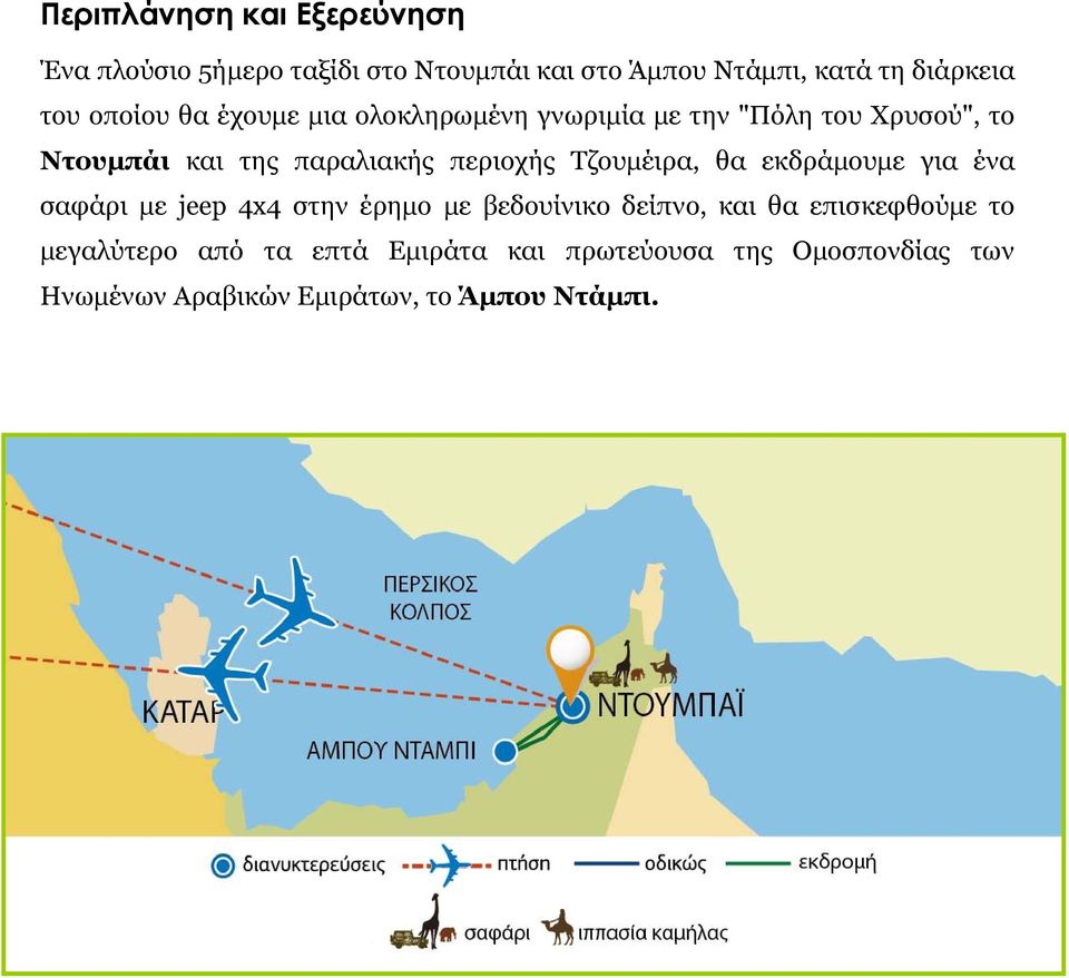 Τζουμέιρα, θα εκδράμουμε για ένα σαφάρι με jeep 4x4 στην έρημο με βεδουίνικο δείπνο, και θα επισκεφθούμε το