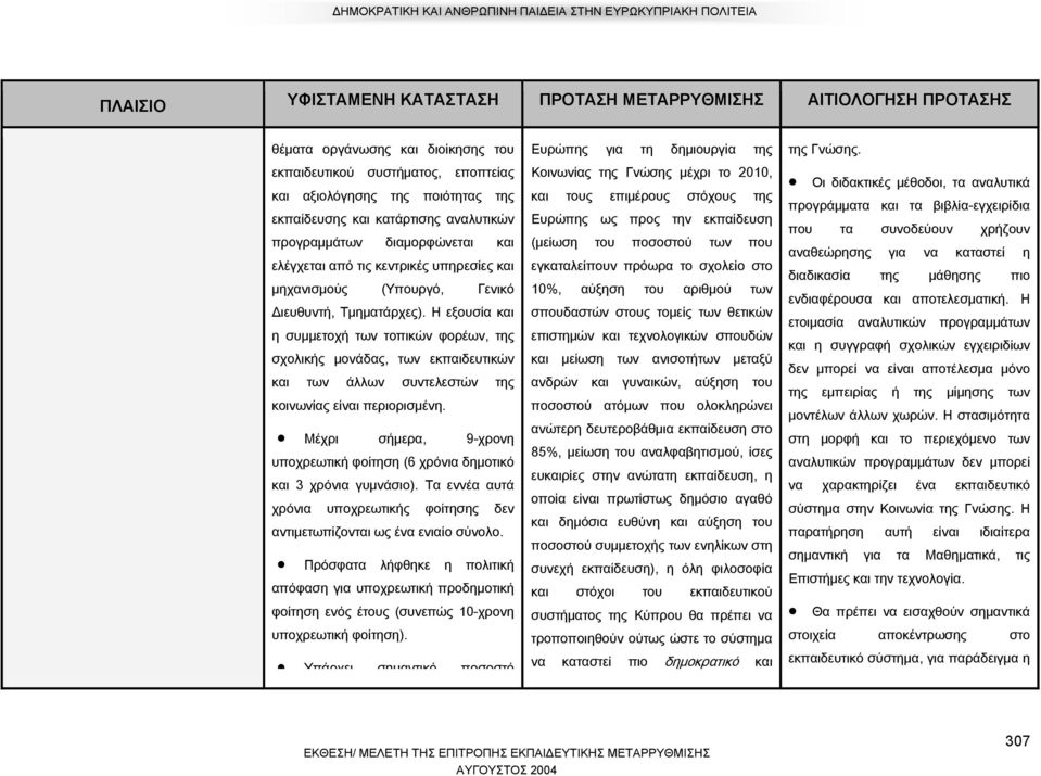 Η εξουσία και η συμμετοχή των τοπικών φορέων, της σχολικής μονάδας, των εκπαιδευτικών και των άλλων συντελεστών της κοινωνίας είναι περιορισμένη.