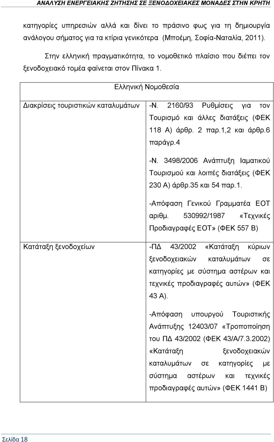 2160/93 Ρυθμίσεις για τον Τουρισμό και άλλες διατάξεις (ΦΕΚ 118 Α) άρθρ. 2 παρ.1,2 και άρθρ.6 παράγρ.4 -Ν. 3498/2006 Ανάπτυξη Ιαματικού Τουρισμού και λοιπές διατάξεις (ΦΕΚ 230 Α) άρθρ.35 και 54 παρ.1. -Απόφαση Γενικού Γραμματέα ΕΟΤ αριθμ.