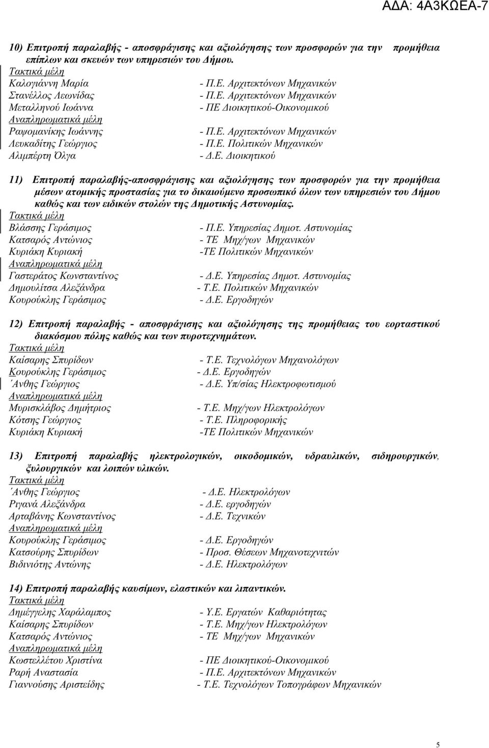 ατομικής προστασίας για το δικαιούμενο προσωπικό όλων των υπηρεσιών του Δήμου καθώς και των ειδικών στολών της Δημοτικής Αστυνομίας. Βλάσσης Γεράσιμος - Π.Ε. Υπηρεσίας Δημοτ.