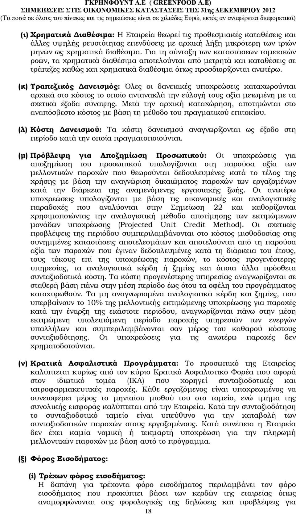 (κ) Τραπεζικός ανεισµός: Όλες οι δανειακές υποχρεώσεις καταχωρούνται αρχικά στο κόστος το οποίο αντανακλά την εύλογή τους αξία µειωµένη µε τα σχετικά έξοδα σύναψης.