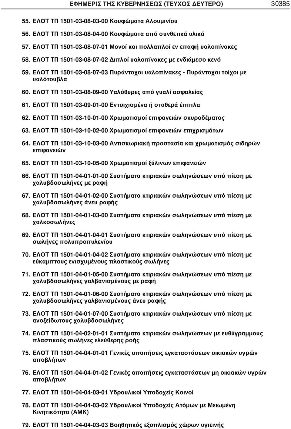 ΕΛΟΤ ΤΠ 1501-03-08-07-03 Πυράντοχοι υαλοπίνακες - Πυράντοχοι τοίχοι με υαλότουβλα 60. ΕΛΟΤ ΤΠ 1501-03-08-09-00 Υαλόθυρες από γυαλί ασφαλείας 61.