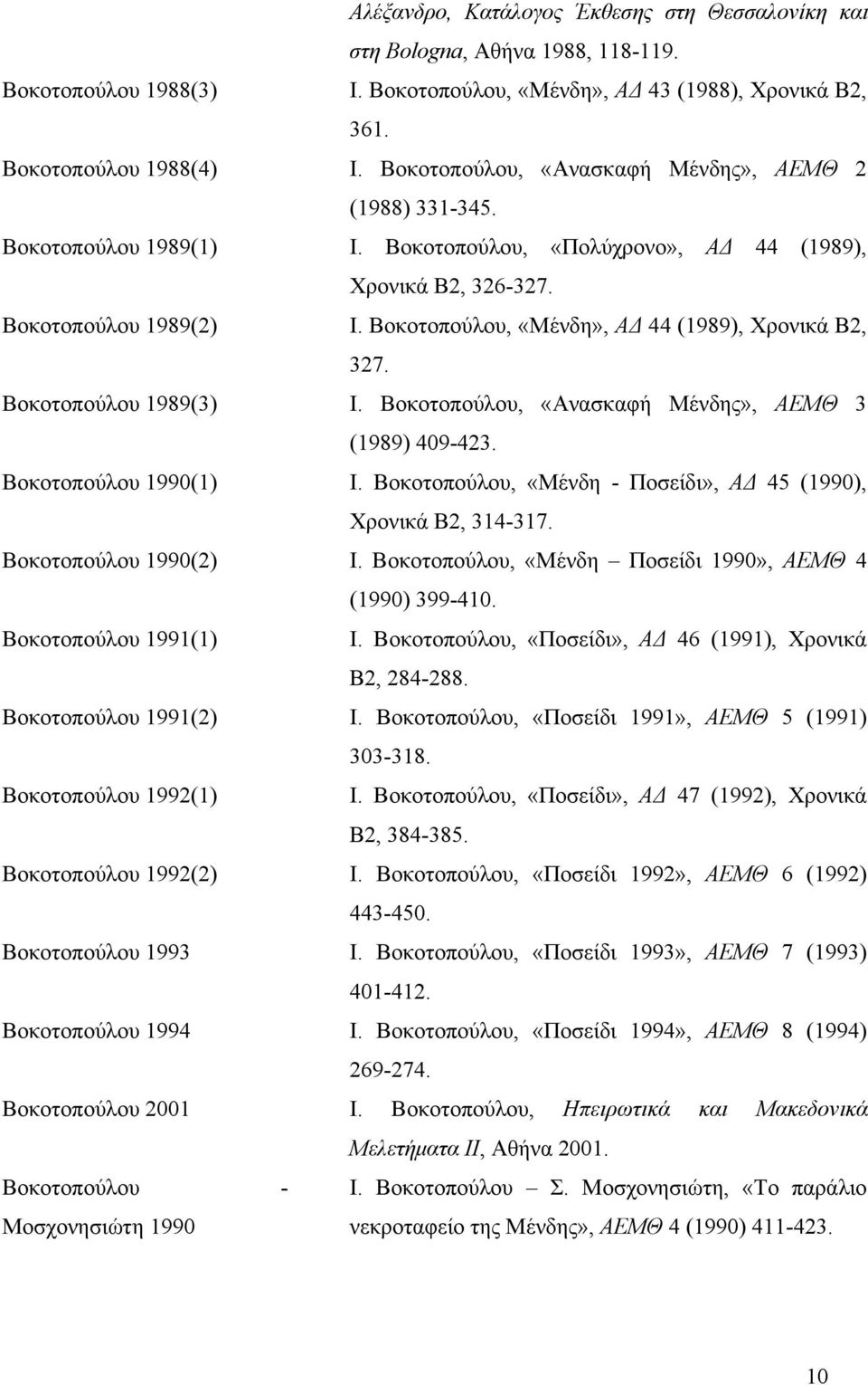 Βοκοτοπούλου, «Μένδη», ΑΔ 44 (1989), Χρονικά Β2, 327. Βοκοτοπούλου 1989(3) Ι. Βοκοτοπούλου, «Ανασκαφή Μένδης», ΑΕΜΘ 3 (1989) 409-423. Βοκοτοπούλου 1990(1) Ι.