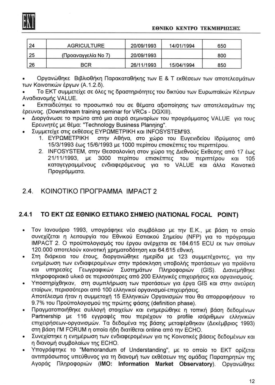 Εκπαιδεύτηκε το προσωπικό του σε θέματα αξιοποίησης των αποτελεσμάτων της έρευνας. (Downstream training seminar for VRCs - DGXIII).