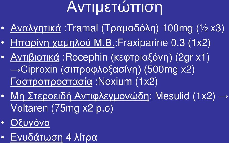 3 (1x2) Αντιβιοτικά :Rocephin (κεφτριαξόνη) (2gr x1) Ciproxin