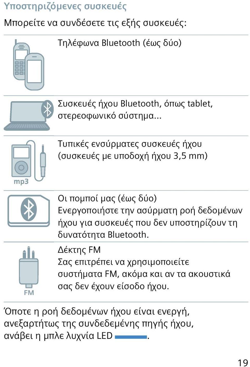 δεδομένων ήχου για συσκευές που δεν υποστηρίζουν τη δυνατότητα Bluetooth.