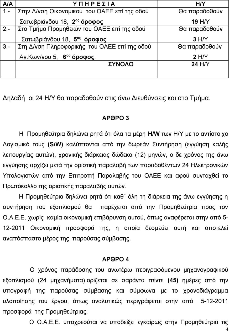 Θα παραδοθούν 2 Η/Υ ΣΥΝΟΛΟ 24 Η/Υ Δηλαδή οι 24 Η/Υ θα παραδοθούν στις άνω Διευθύνσεις και στο Τμήμα.