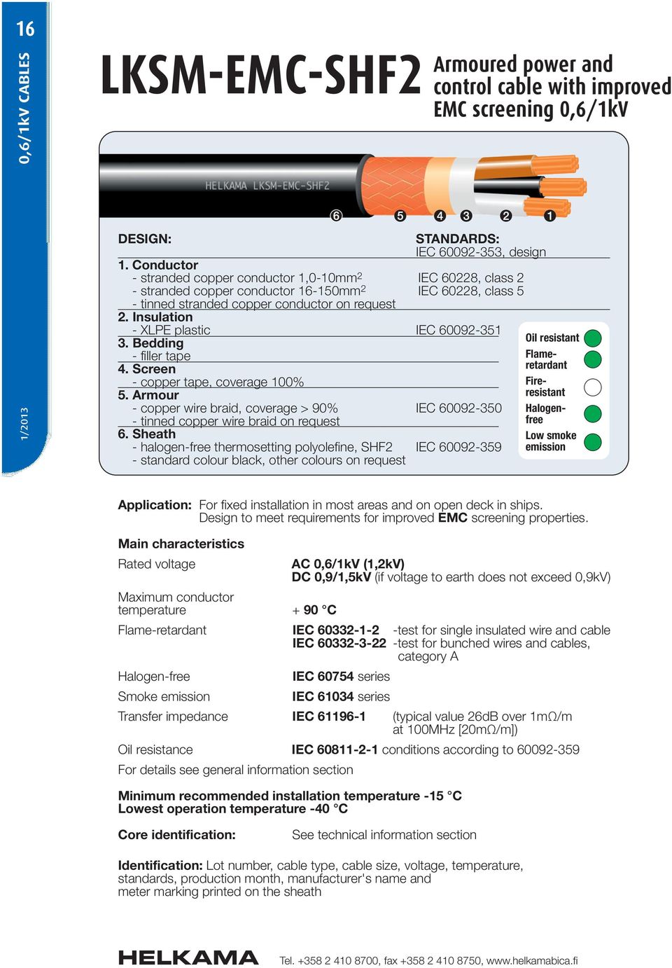 Insulation - XLPE plastic IEC 60092-351 3. Bedding - filler tape 4. Screen - copper tape, coverage 100% 5.