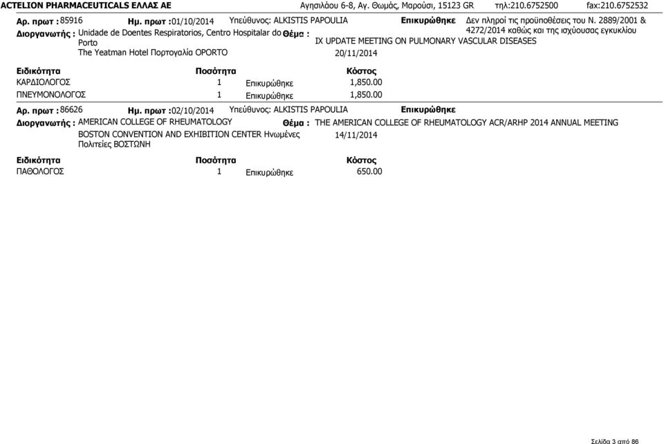 2889/2001 & Διοργανωτής : Unidade de Doentes Respiratorios, Centro Hospitalar do Θέμα : 4272/2014 καθώς και της ισχύουσας εγκυκλίου Porto IX UPDATE MEETING ON PULMONARY VASCULAR DISEASES The Yeatman