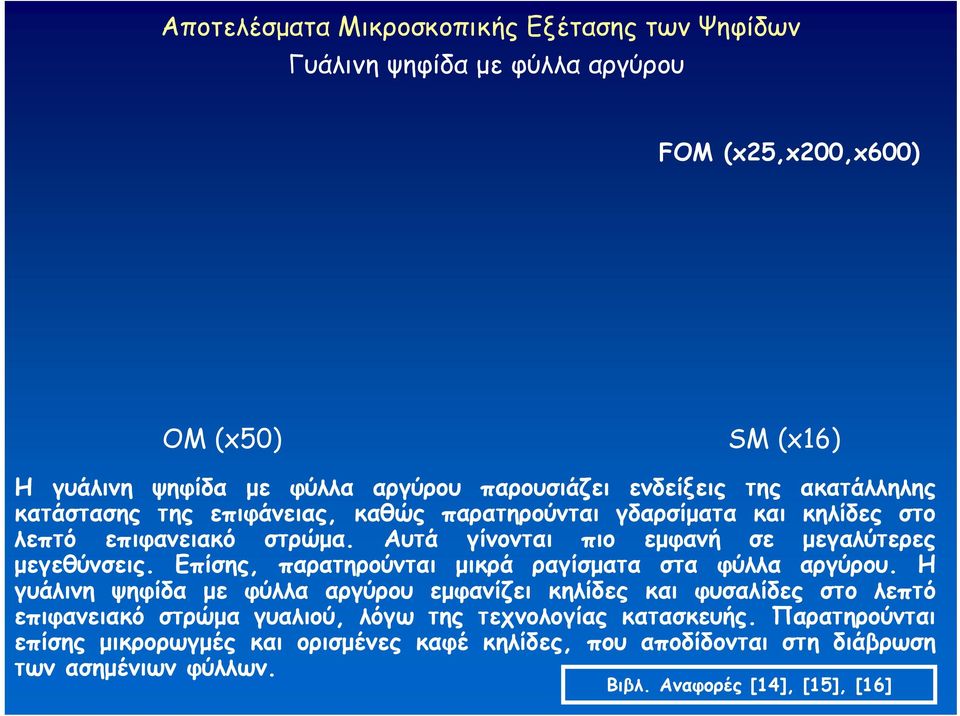 Αυτά γίνονται πιο εμφανή σε μεγαλύτερες μεγεθύνσεις. Επίσης, παρατηρούνται μικρά ραγίσματα στα φύλλα αργύρου.