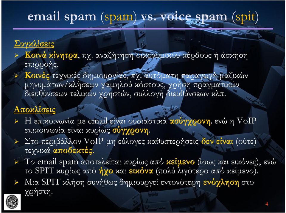 Αποκλίσεις Η επικοινωνία με email είναι ουσιαστικά ασύγχρονη, ενώ η VoIP επικοινωνία είναι κυρίως σύγχρονη.