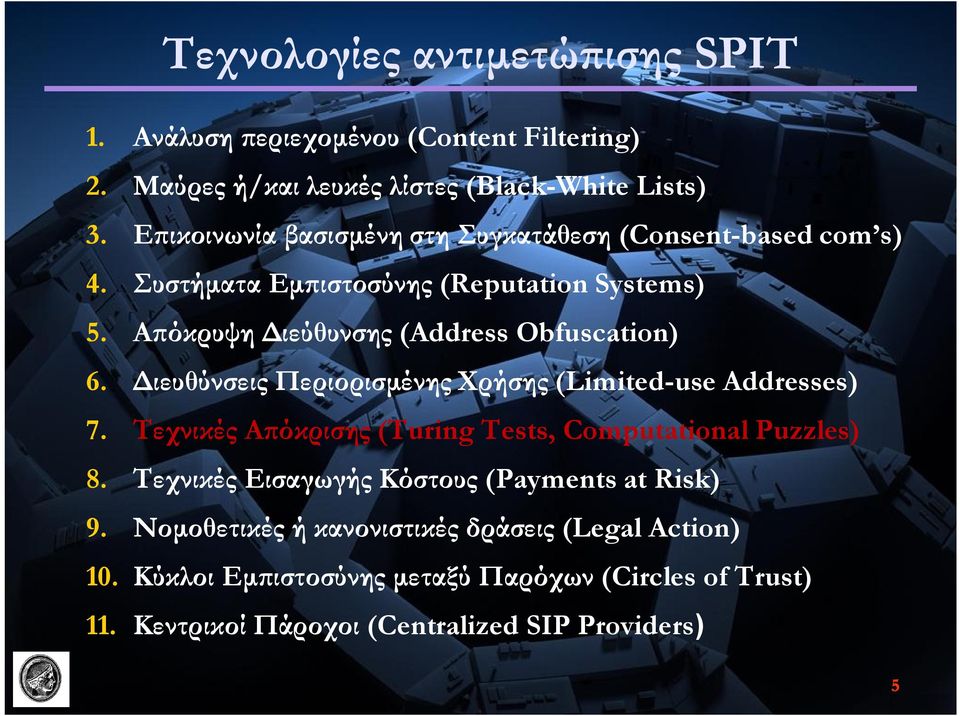 Απόκρυψη Διεύθυνσης (Address Obfuscation) 6. Διευθύνσεις Περιορισμένης Χρήσης (Limited-use Addresses) 7.