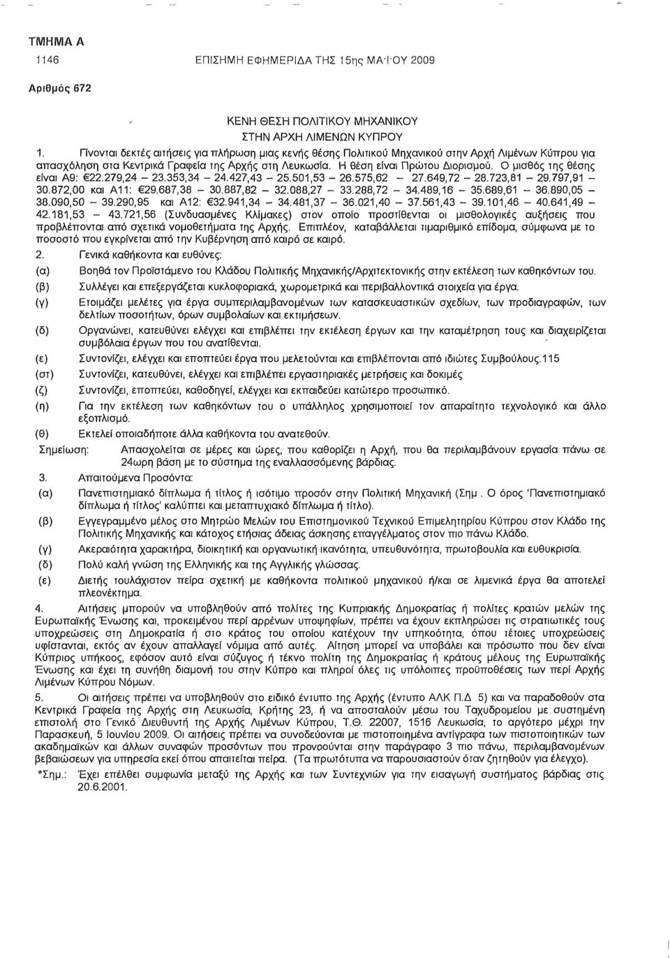 Ο μισθός της θέσης είναι Α9: 22.279,24-23.353,34-24.427,43-25.501,53-26.575,62-27.649,72-28.723,81-29.797,91-30.872,00 και Α11: 29.687,38-30.887,82-32.088,27-33.288,72-34.489,16-35.689,61-36.