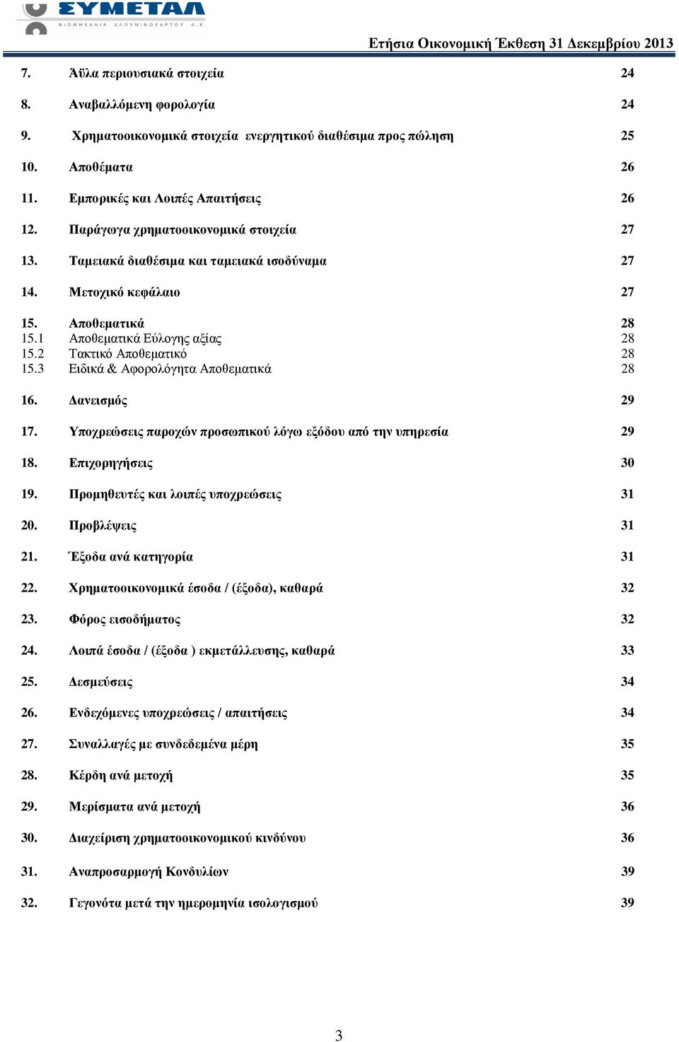 3 Ειδικά & Αφορολόγητα Αποθεματικά 28 16. Δανεισμός 29 17. Υποχρεώσεις παροχών προσωπικού λόγω εξόδου από την υπηρεσία 29 18. Επιχορηγήσεις 30 19. Προμηθευτές και λοιπές υποχρεώσεις 31 20.