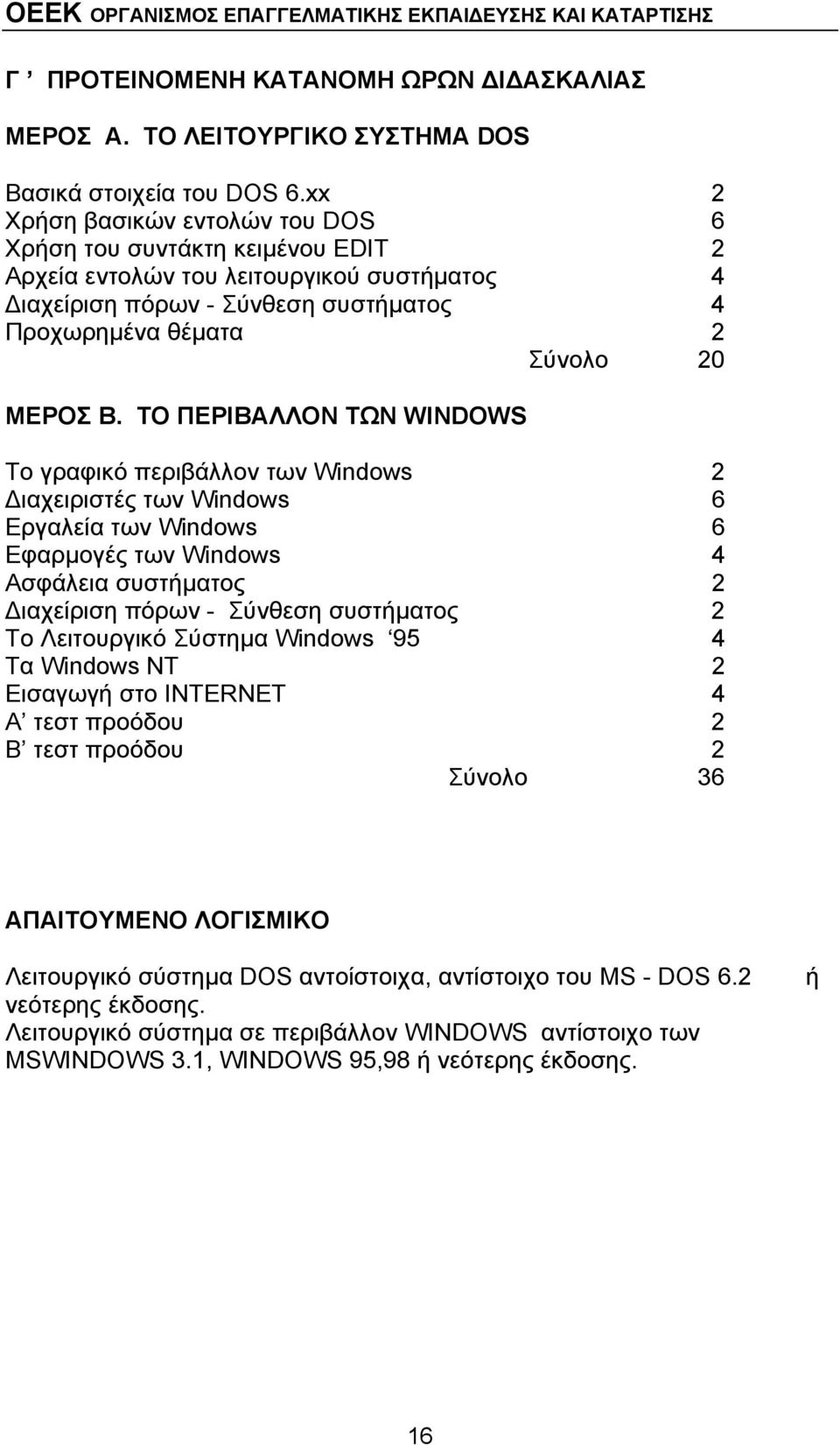 ΤΟ ΠΕΡΙΒΑΛΛΟΝ ΤΩΝ WINDOWS Το γραφικό περιβάλλον των Windows 2 Διαχειριστές των Windows 6 Εργαλεία των Windows 6 Εφαρμογές των Windows 4 Ασφάλεια συστήματος 2 Διαχείριση πόρων - Σύνθεση συστήματος 2