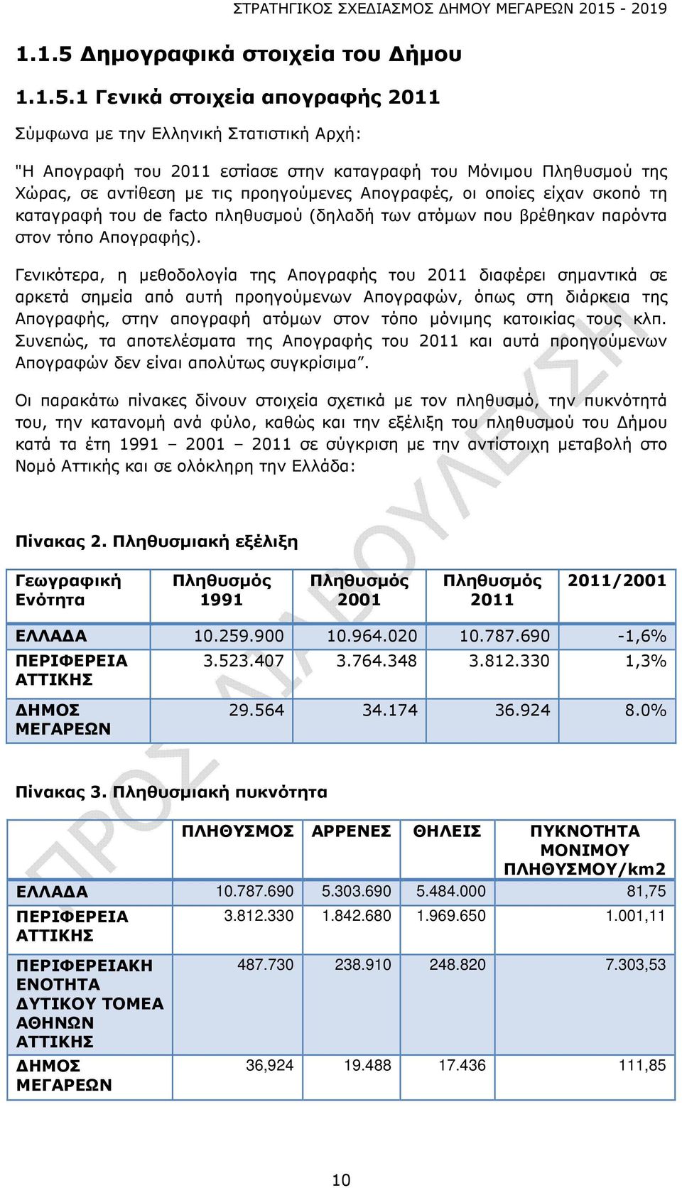 1 Γενικά στοιχεία απογραφής 2011 Σύμφωνα με την Ελληνική Στατιστική Αρχή: "Η Απογραφή του 2011 εστίασε στην καταγραφή του Μόνιμου Πληθυσμού της Χώρας, σε αντίθεση με τις προηγούμενες Απογραφές, οι