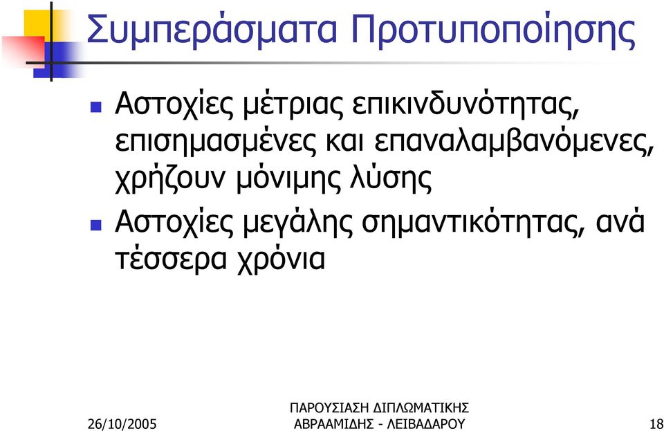 επαναλαμβανόμενες, χρήζουν μόνιμης λύσης Αστοχίες