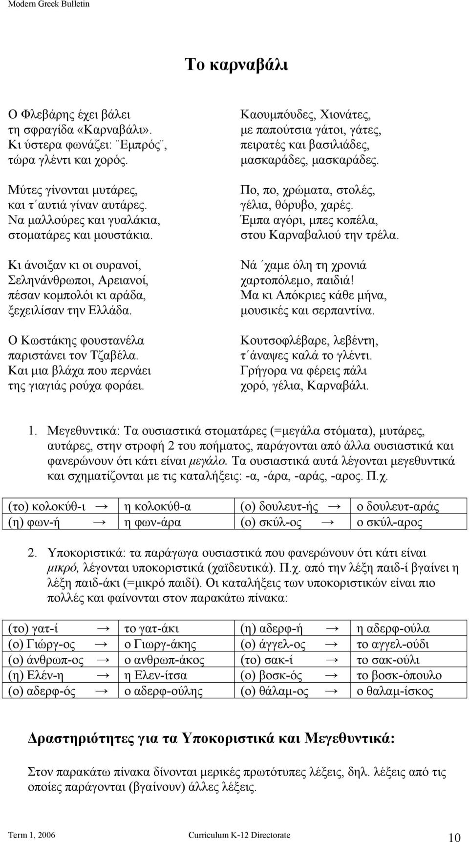 Και μια βλάχα που περνάει της γιαγιάς ρούχα φοράει. Καουμπόυδες, Χιονάτες, με παπούτσια γάτοι, γάτες, πειρατές και βασιλιάδες, μασκαράδες, μασκαράδες. Πο, πο, χρώματα, στολές, γέλια, θόρυβο, χαρές.