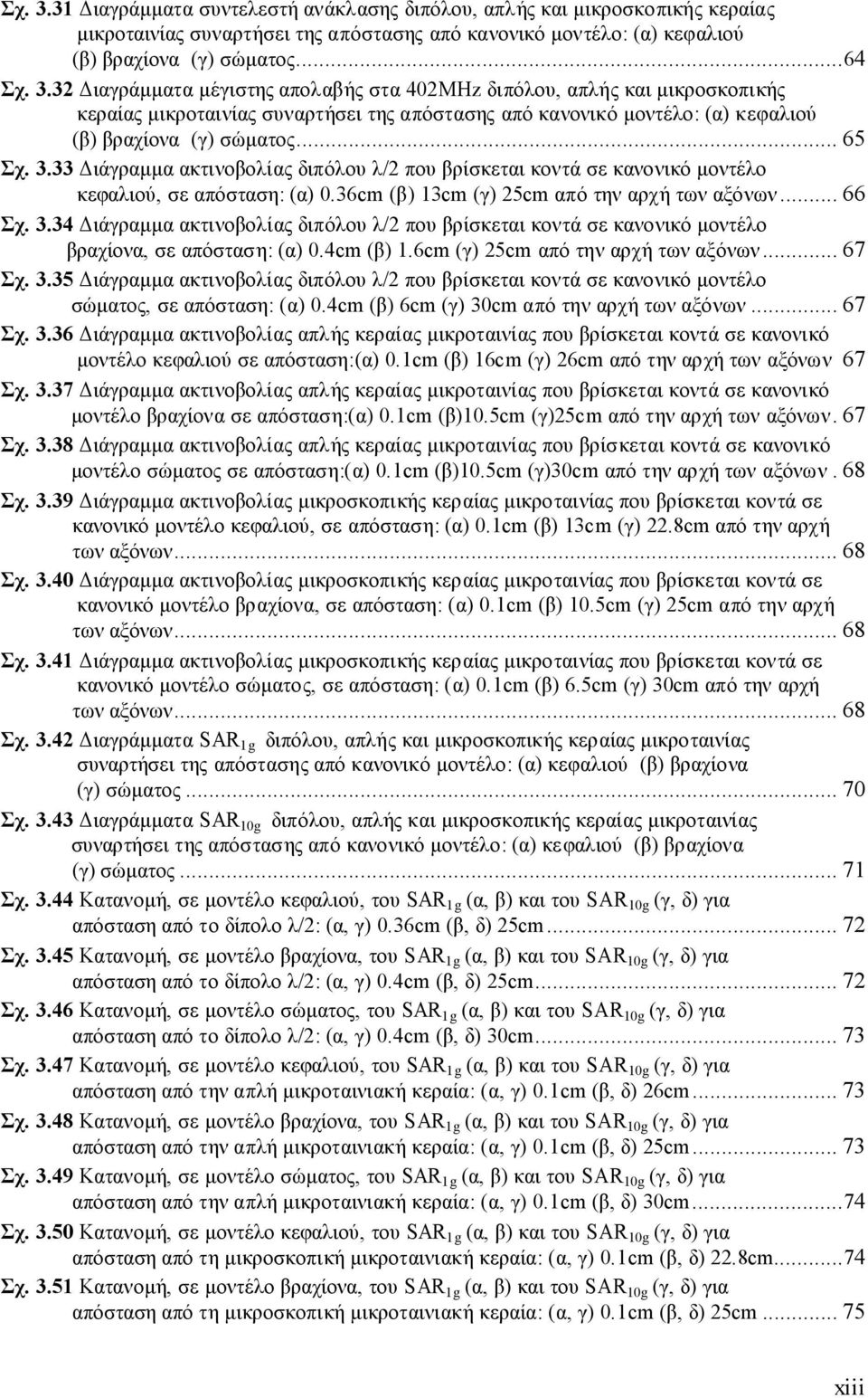 4cm (β) 1.6cm (γ) 25cm από την αρχή των αξόνων... 67 Σχ. 3.35 Διάγραμμα ακτινοβολίας διπόλου λ/2 που βρίσκεται κοντά σε κανονικό μοντέλο σώματος, σε απόσταση: (α) 0.