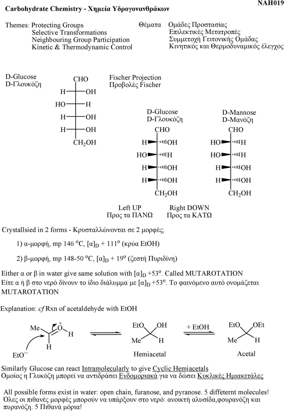 C 2 Left UP Προς τα ΠΑΝΩ Right DWN Προς τα ΚΑΤΩ Crystallsied in 2 forms - Κρυσταλλώνονται σε 2 μορφές; 1) α-μορφή, mp 146 o C, [α] D 111 o (κρύα Et) 2) β-μορφή, mp 148-50 o C, [α] D 19 o (ζεστή