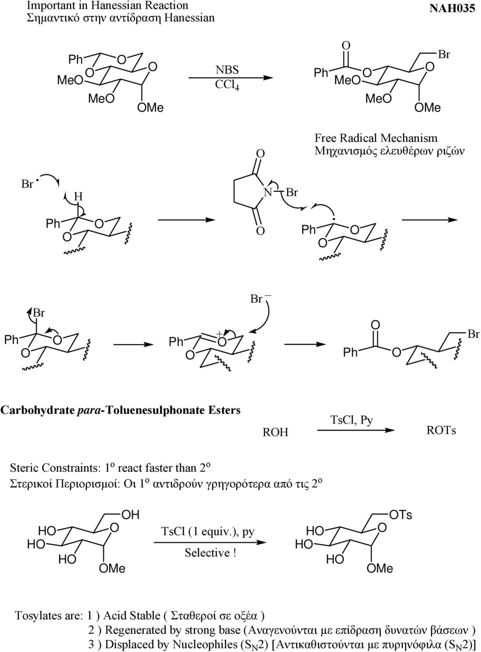 Br Br _ Br Carbohydrate para-toluenesulphonate Esters R TsCl, Py RTs Steric Constraints: 1 o react faster than 2 o Στερικοί Περιορισμοί: Οι 1 o