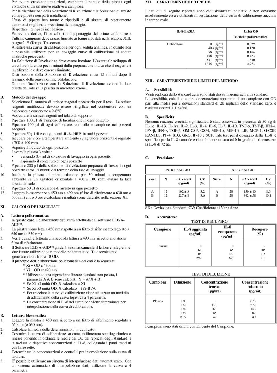 L uso di pipette ben tarate e ripetibili o di sistemi di pipettamento automatici migliora la precisione del dosaggio. Rispettare i tempi di incubazione.