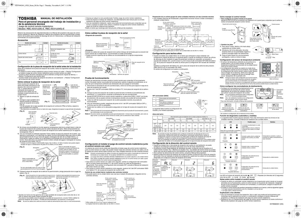 RBC-AXU(WS)-E Gracias por adquirir el aire acondicionado Toshiba Juego de control remoto inalámbrico.