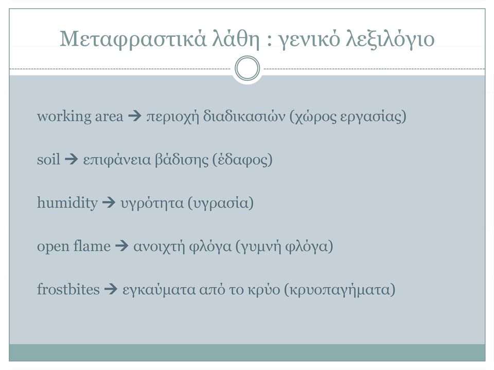 (έδαφος) humidity υγρότητα (υγρασία) open flame ανοιχτή