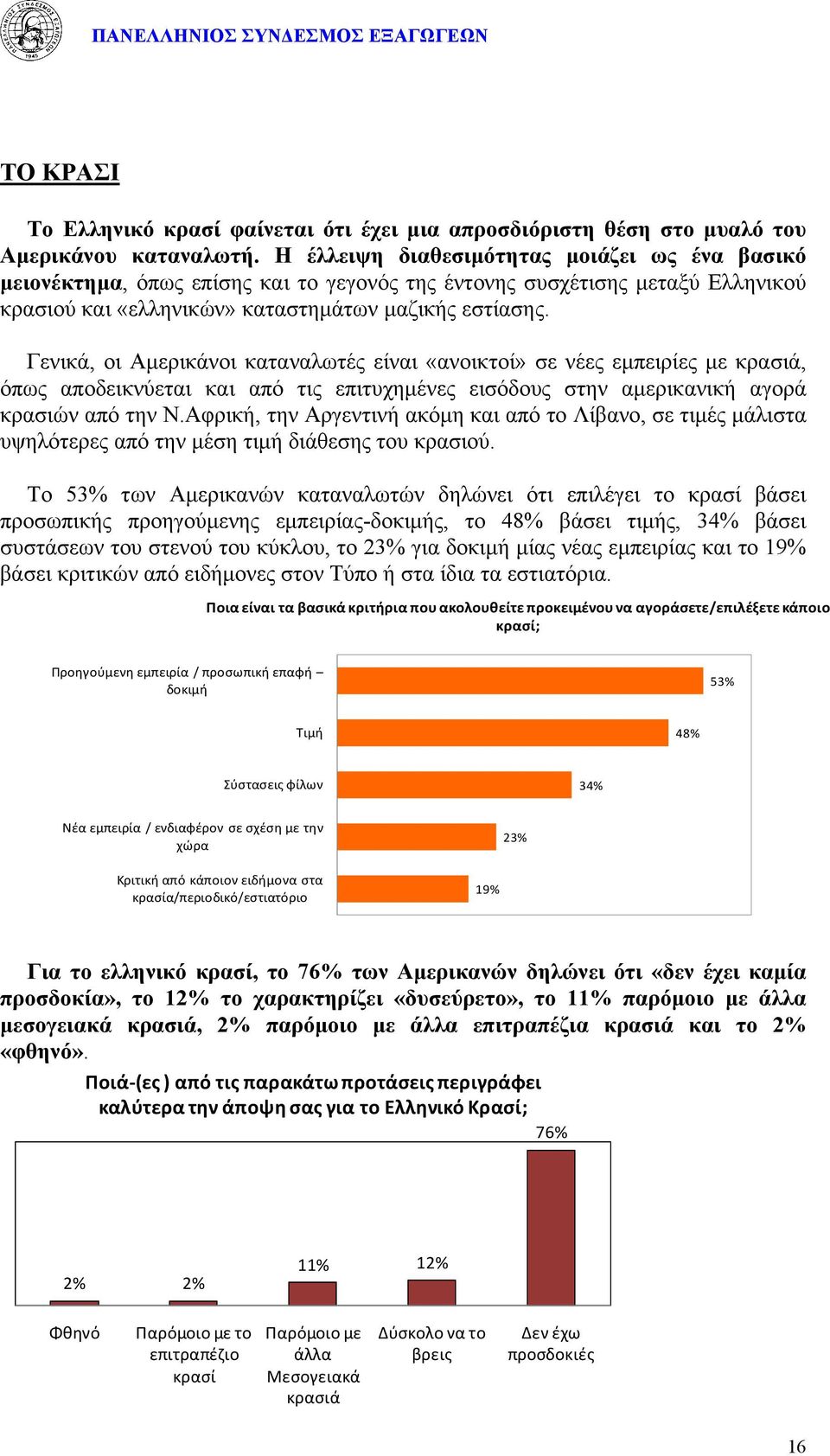 Γενικά, οι Αμερικάνοι καταναλωτές είναι «ανοικτοί» σε νέες εμπειρίες με κρασιά, όπως αποδεικνύεται και από τις επιτυχημένες εισόδους στην αμερικανική αγορά κρασιών από την Ν.