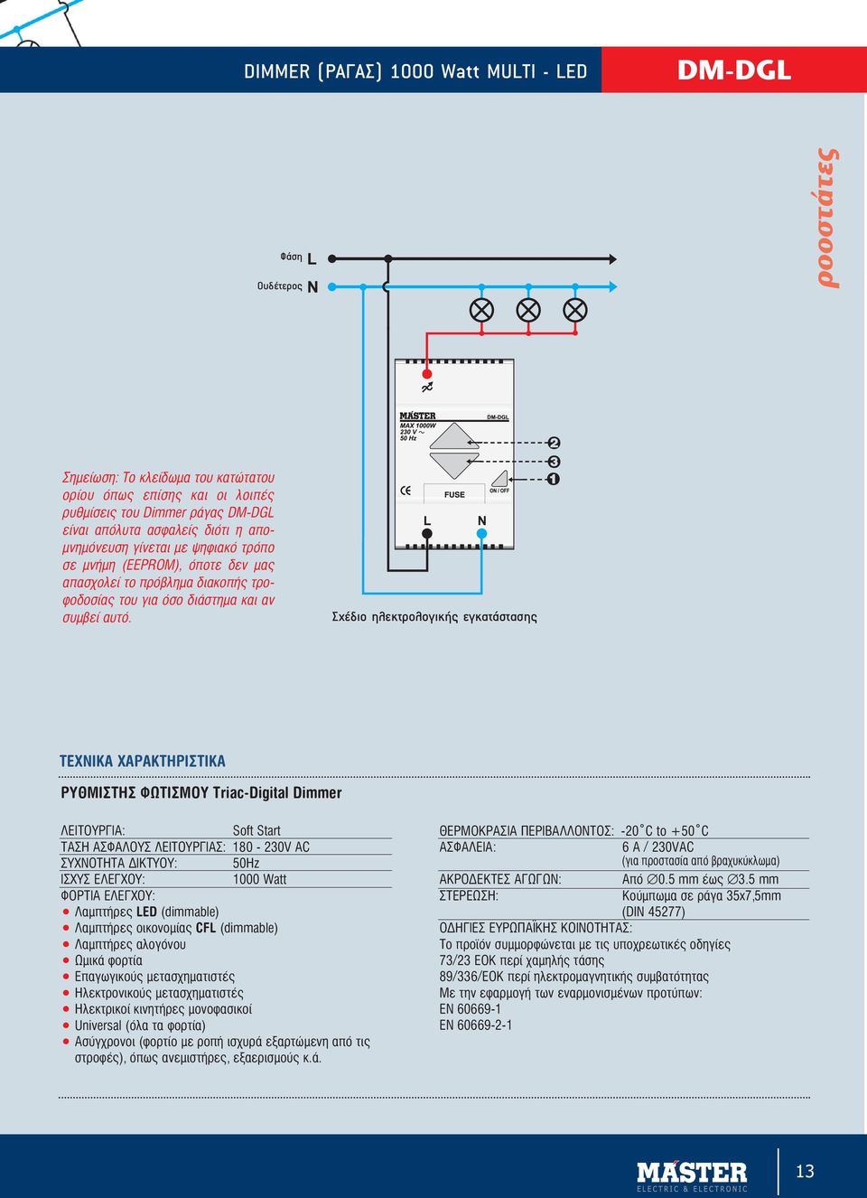 ÈÔ ËÏÂÎÙÚÔÏÔÁÈÎ ÂÁÎ Ù ÛÙ ÛË 2 3 1 ΤΕΧΝΙΚΑ ΧΑΡΑΚΤΗΡΙΣΤΙΚΑ ΡΥΘΜΙΣΤΗΣ ΦΩΤΙΣΜΟΥ Triac-Digital Dimmer ΛΕΙΤΟΥΡΓΙΑ: Soft Start ΤΑΣΗ ΑΣΦΑΛΟΥΣ ΛΕΙΤΟΥΡΓΙΑΣ: 180-230V AC ΣΥΧΝΟΤΗΤΑ ΙΚΤΥΟΥ: 50Hz ΙΣΧΥΣ ΕΛΕΓΧΟΥ: