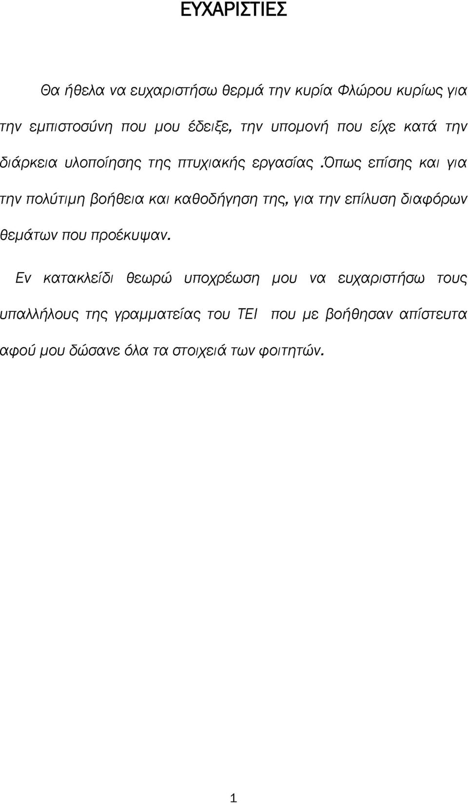 όπως επίσης και για την πολύτιμη βοήθεια και καθοδήγηση της, για την επίλυση διαφόρων θεμάτων που προέκυψαν.